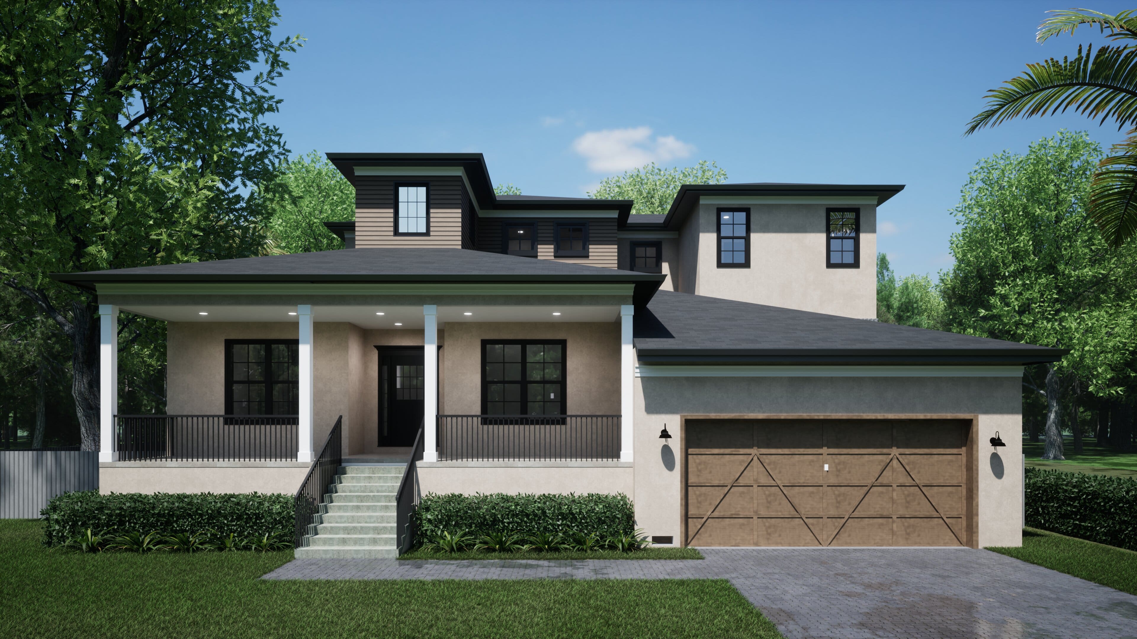 A rendering of the front of a house.