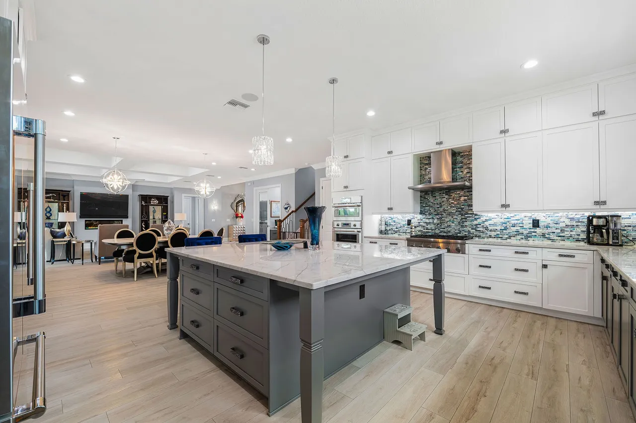 Spacious modern kitchen with large island.